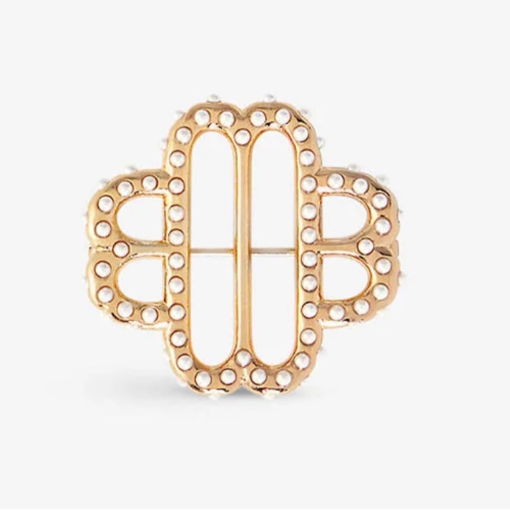 Maje Clover Pearl-Embellished Brass Brooch